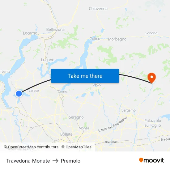 Travedona-Monate to Premolo map
