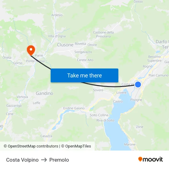 Costa Volpino to Premolo map