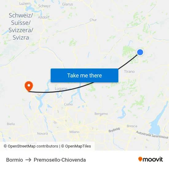 Bormio to Premosello-Chiovenda map