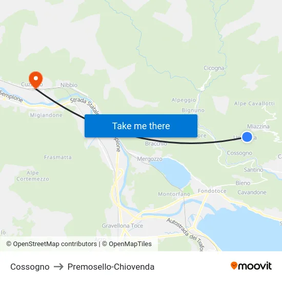 Cossogno to Premosello-Chiovenda map