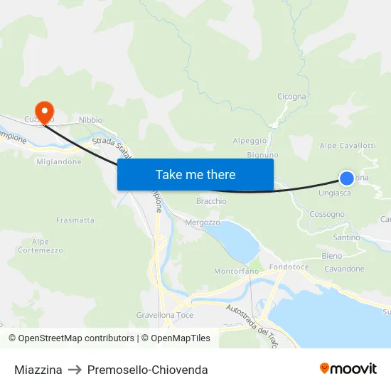 Miazzina to Premosello-Chiovenda map