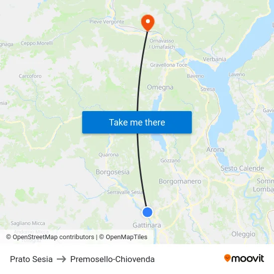 Prato Sesia to Premosello-Chiovenda map