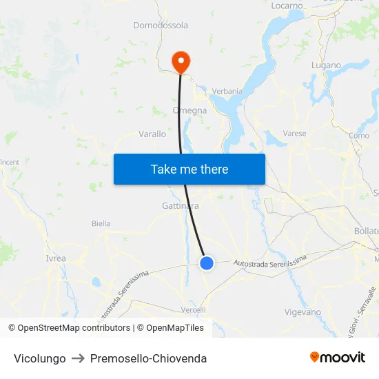 Vicolungo to Premosello-Chiovenda map