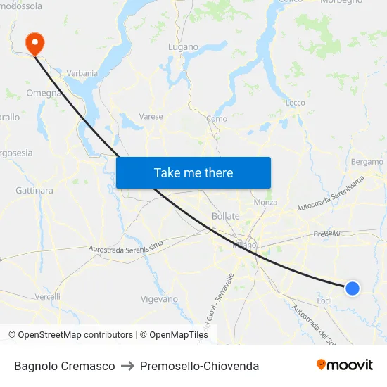 Bagnolo Cremasco to Premosello-Chiovenda map
