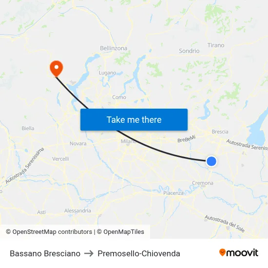 Bassano Bresciano to Premosello-Chiovenda map