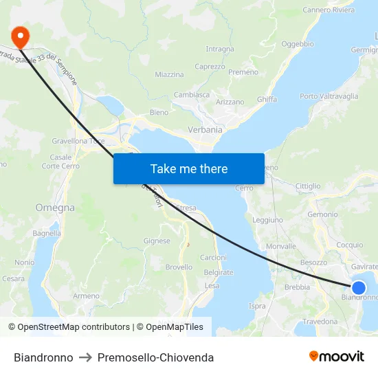 Biandronno to Premosello-Chiovenda map