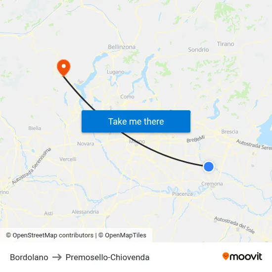Bordolano to Premosello-Chiovenda map