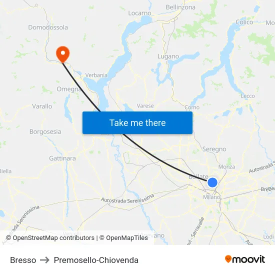 Bresso to Premosello-Chiovenda map