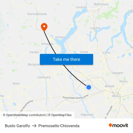 Busto Garolfo to Premosello-Chiovenda map