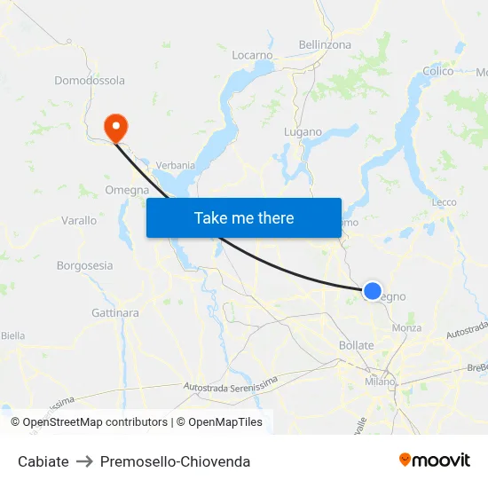 Cabiate to Premosello-Chiovenda map