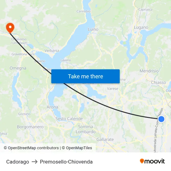 Cadorago to Premosello-Chiovenda map