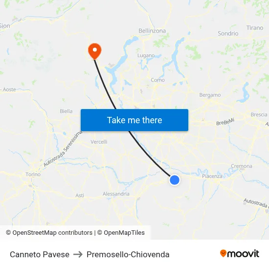 Canneto Pavese to Premosello-Chiovenda map