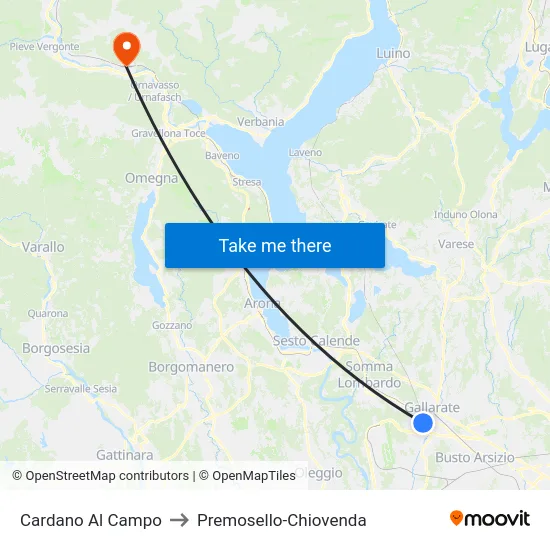 Cardano Al Campo to Premosello-Chiovenda map