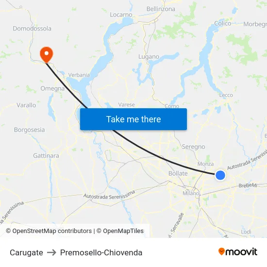 Carugate to Premosello-Chiovenda map