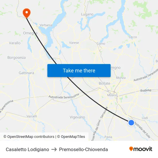 Casaletto Lodigiano to Premosello-Chiovenda map