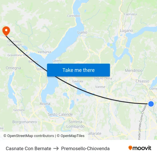 Casnate Con Bernate to Premosello-Chiovenda map