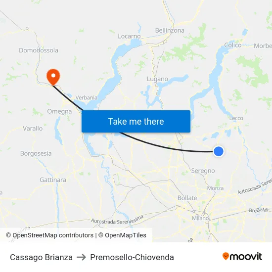 Cassago Brianza to Premosello-Chiovenda map