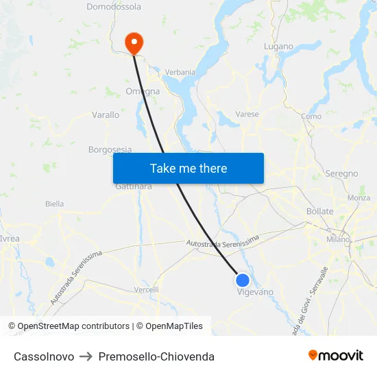 Cassolnovo to Premosello-Chiovenda map