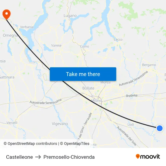 Castelleone to Premosello-Chiovenda map