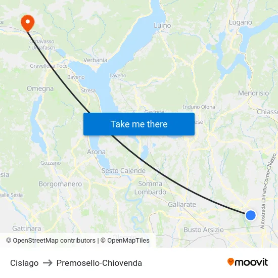 Cislago to Premosello-Chiovenda map