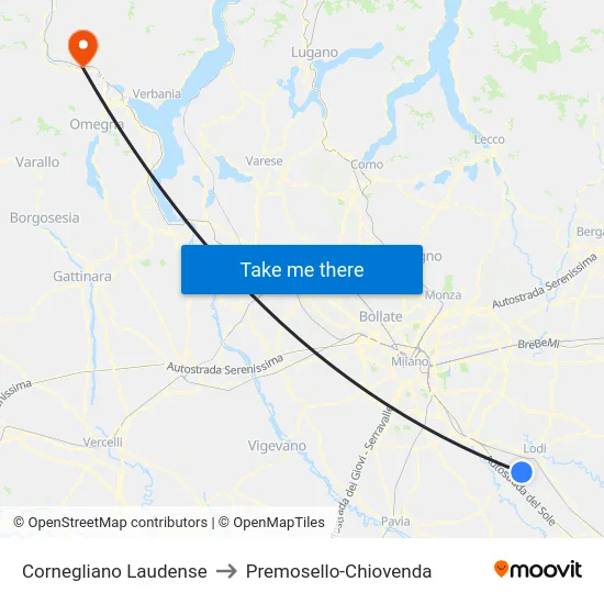 Cornegliano Laudense to Premosello-Chiovenda map