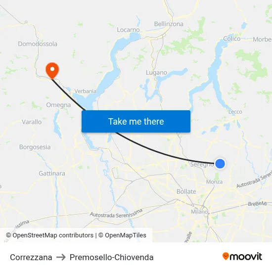 Correzzana to Premosello-Chiovenda map