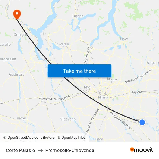 Corte Palasio to Premosello-Chiovenda map