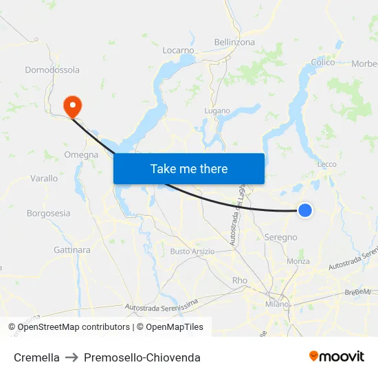 Cremella to Premosello-Chiovenda map