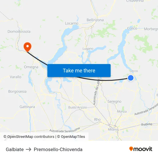 Galbiate to Premosello-Chiovenda map