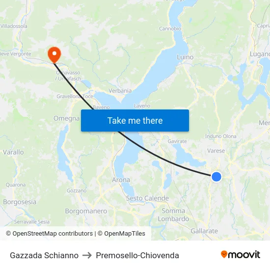 Gazzada Schianno to Premosello-Chiovenda map