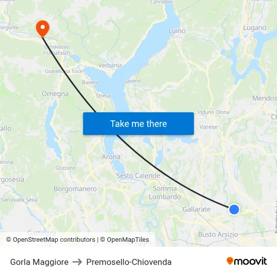 Gorla Maggiore to Premosello-Chiovenda map