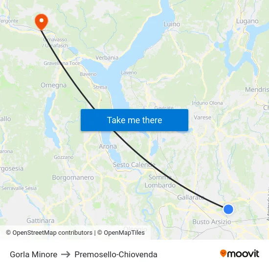 Gorla Minore to Premosello-Chiovenda map