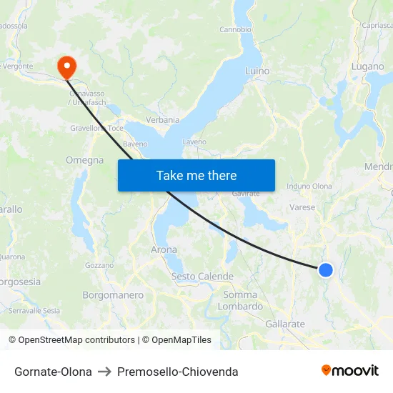 Gornate-Olona to Premosello-Chiovenda map
