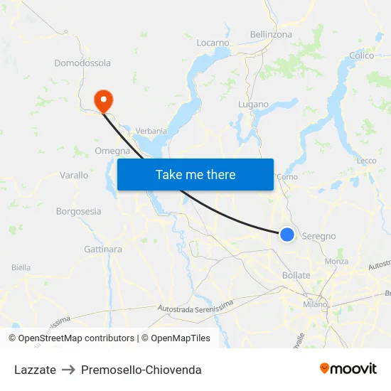 Lazzate to Premosello-Chiovenda map
