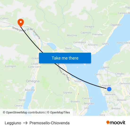 Leggiuno to Premosello-Chiovenda map