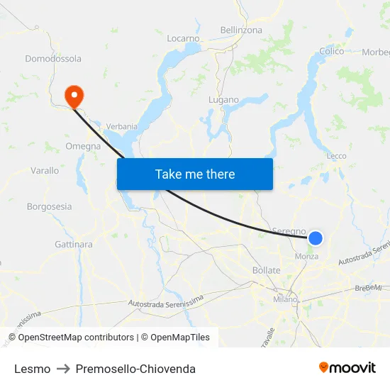 Lesmo to Premosello-Chiovenda map