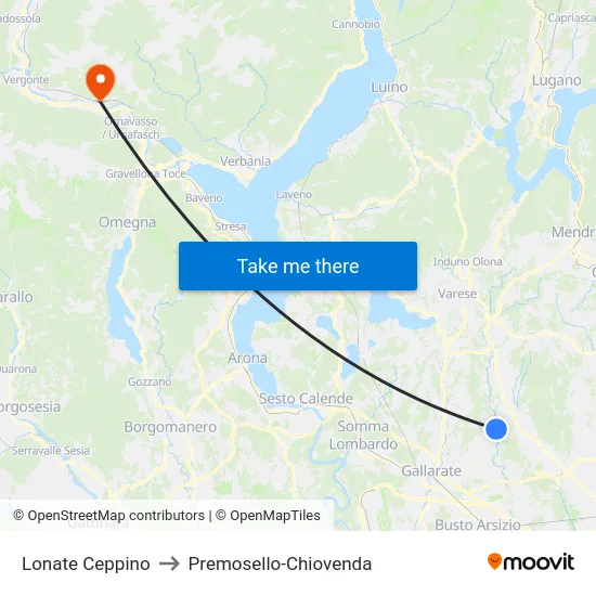 Lonate Ceppino to Premosello-Chiovenda map