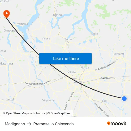 Madignano to Premosello-Chiovenda map