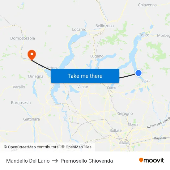 Mandello Del Lario to Premosello-Chiovenda map