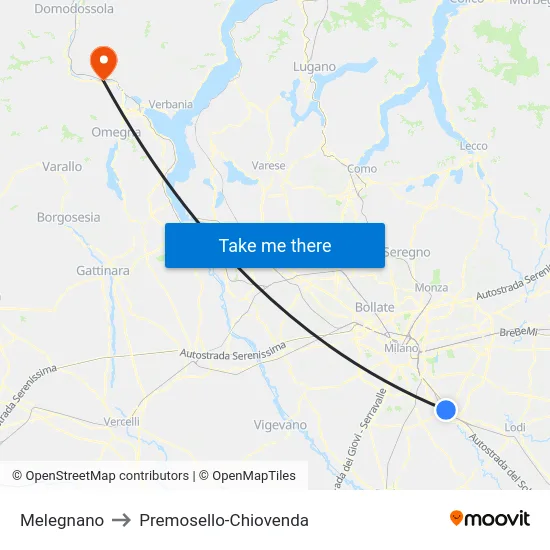 Melegnano to Premosello-Chiovenda map