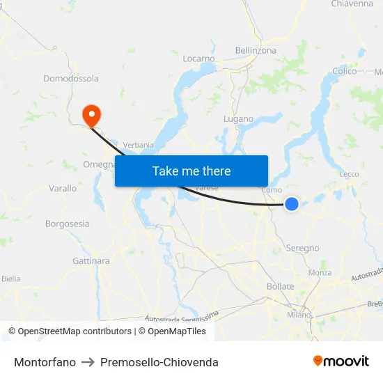 Montorfano to Premosello-Chiovenda map