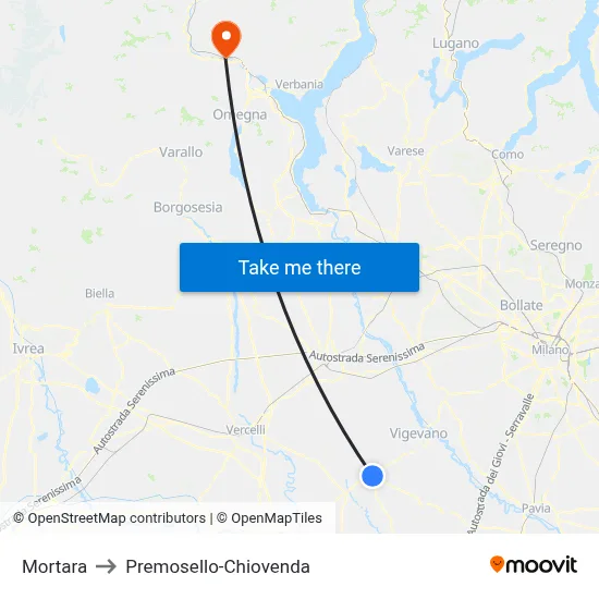 Mortara to Premosello-Chiovenda map