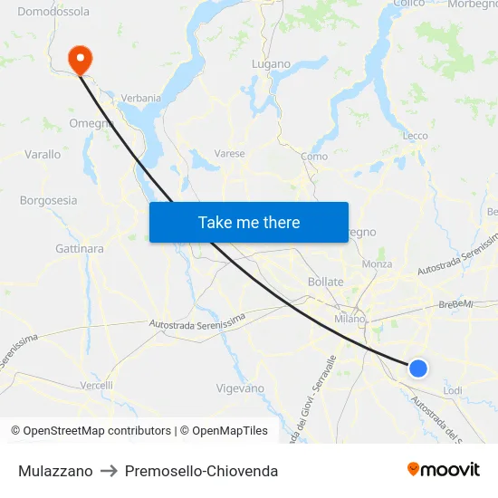 Mulazzano to Premosello-Chiovenda map