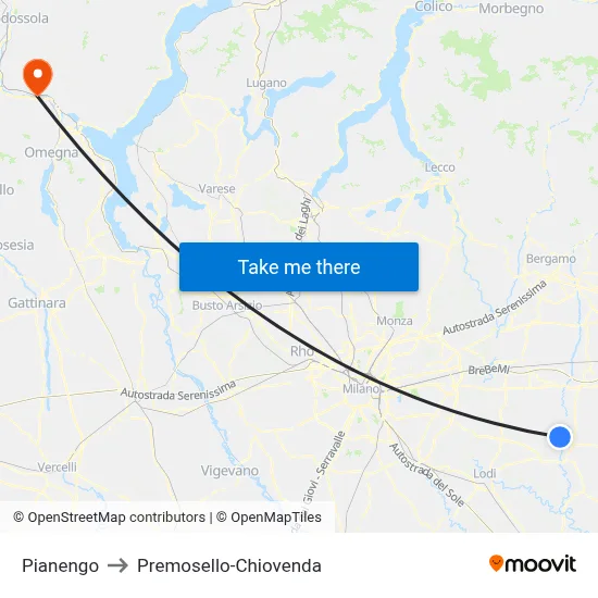 Pianengo to Premosello-Chiovenda map