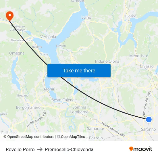 Rovello Porro to Premosello-Chiovenda map