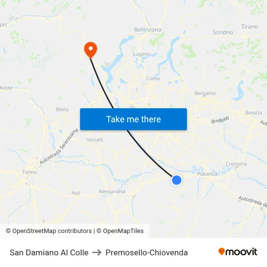 San Damiano Al Colle to Premosello-Chiovenda map