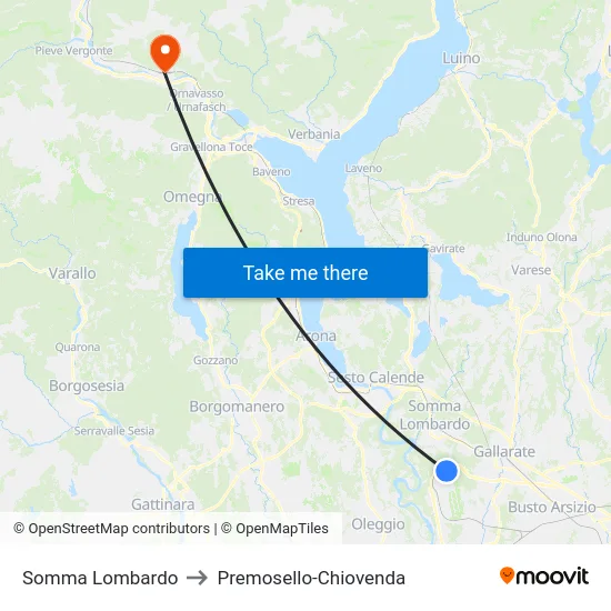 Somma Lombardo to Premosello-Chiovenda map