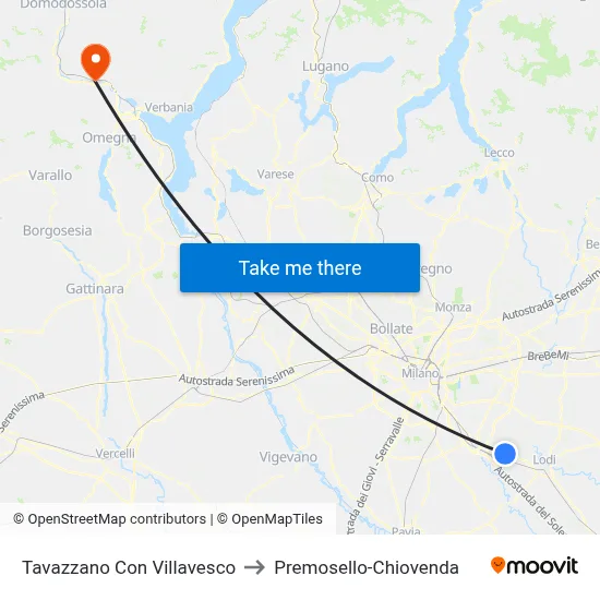 Tavazzano Con Villavesco to Premosello-Chiovenda map