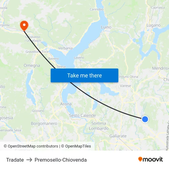 Tradate to Premosello-Chiovenda map