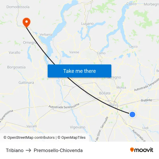 Tribiano to Premosello-Chiovenda map